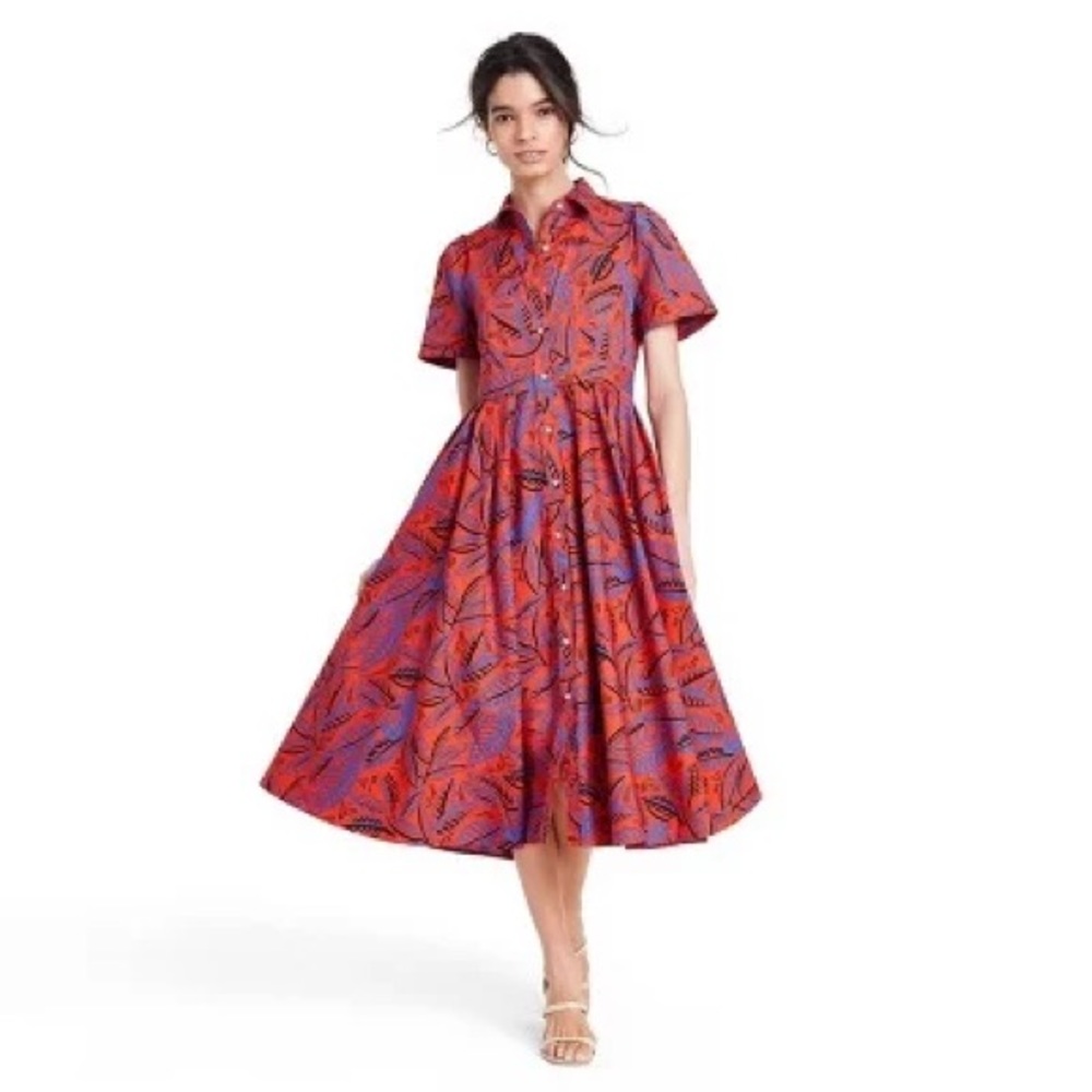 NWT Alexis Tropical Leaf Short Sleeve Shirtdress